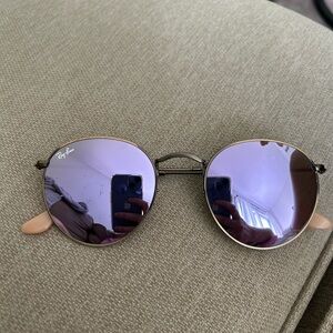 Round Rayban Sunglasses with Purple Lenses and Bronze Frame -